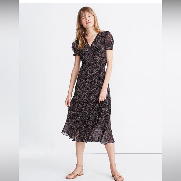 Madewell Button-Sleeve Wrap Midi Dress in Fieldwalk Floral - Picture 1 of 7